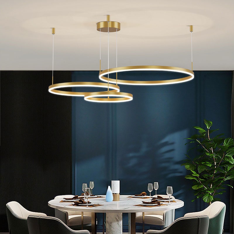 Modern Pendant Light Black and Gold Metal Rings Living Room - Image 21