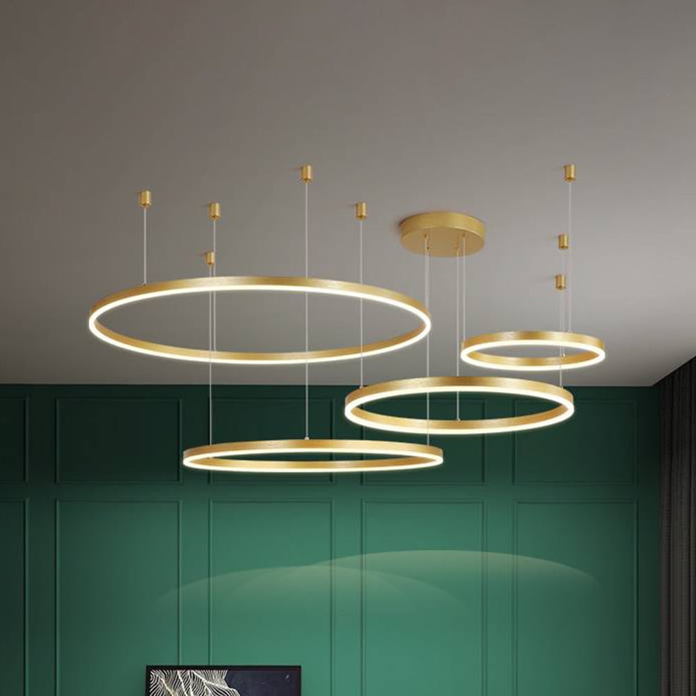 Modern Pendant Light Black and Gold Metal Rings Living Room - Image 29