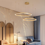 Modern Pendant Light Black and Gold Metal Rings Living Room - Image 3