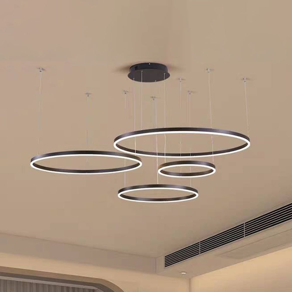 Modern Pendant Light Black and Gold Metal Rings Living Room - Image 34