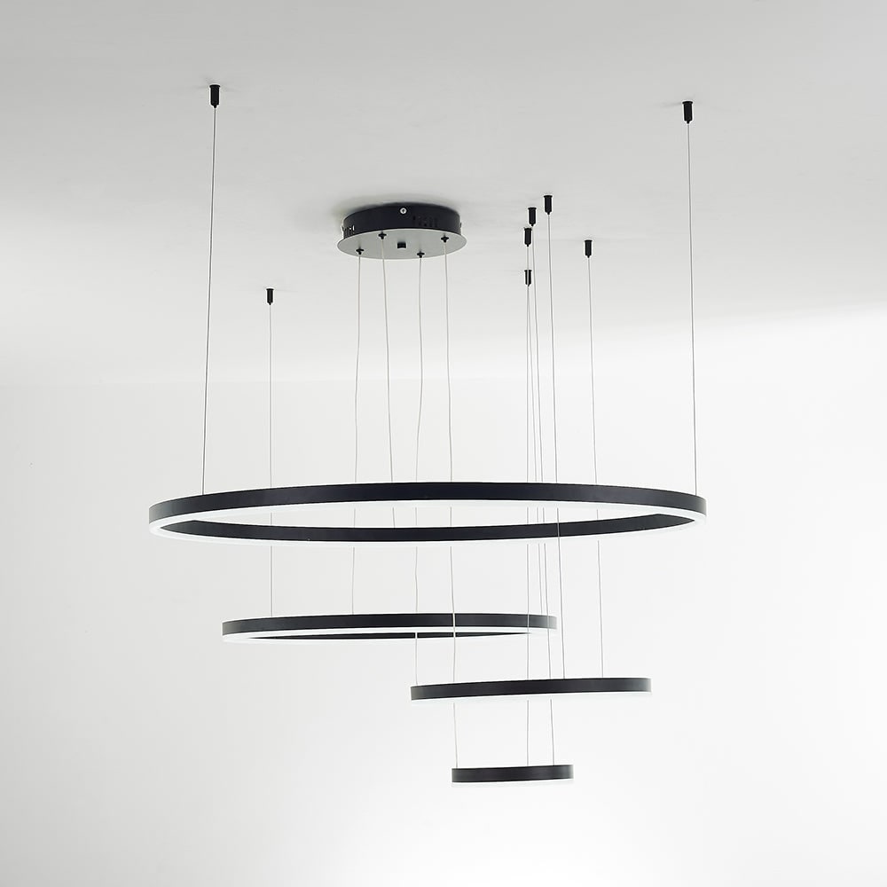 Modern Pendant Light Black and Gold Metal Rings Living Room - Image 38