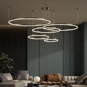 Modern Pendant Light Black and Gold Metal Rings Living Room - Image 46