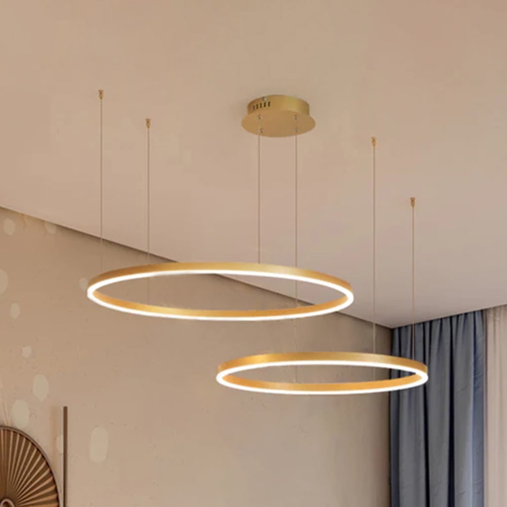 Modern Pendant Light Black and Gold Metal Rings Living Room - Image 47