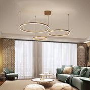 Modern Pendant Light Black and Gold Metal Rings Living Room - Image 5