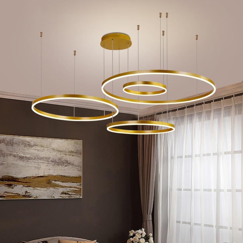 Modern Pendant Light Black and Gold Metal Rings Living Room - Image 7