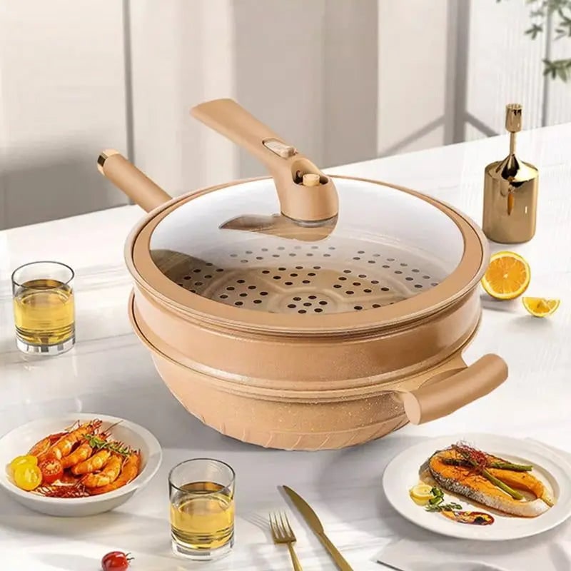 Nonstick Wok Pan Lid Healthy Cooking and Stir-Frying - Image 2