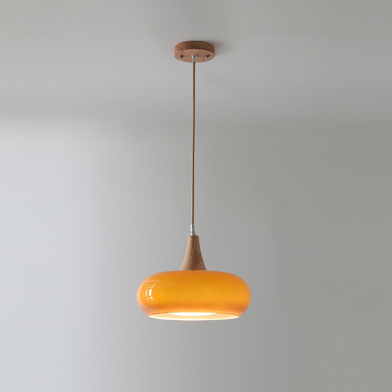 Pendant Light Wood Accent Modern Yellow Glass - Image 14
