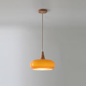 Pendant Light Wood Accent Modern Yellow Glass - Image 2