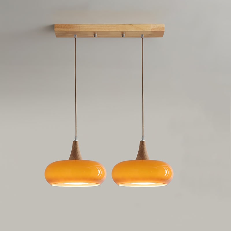 Pendant Light Wood Accent Modern Yellow Glass - Image 22