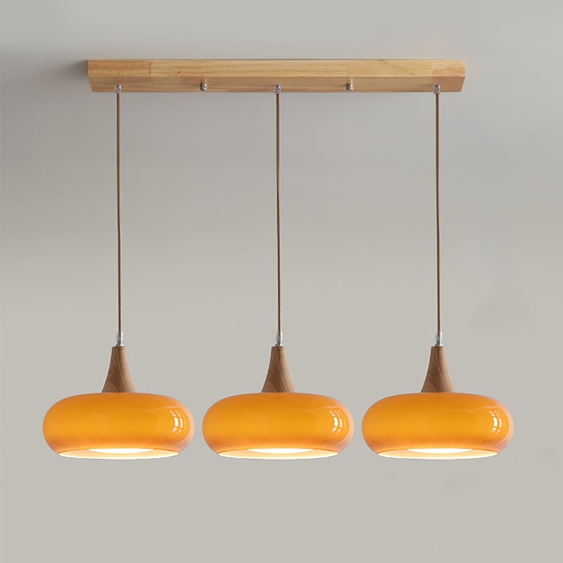 Pendant Light Wood Accent Modern Yellow Glass - Image 24