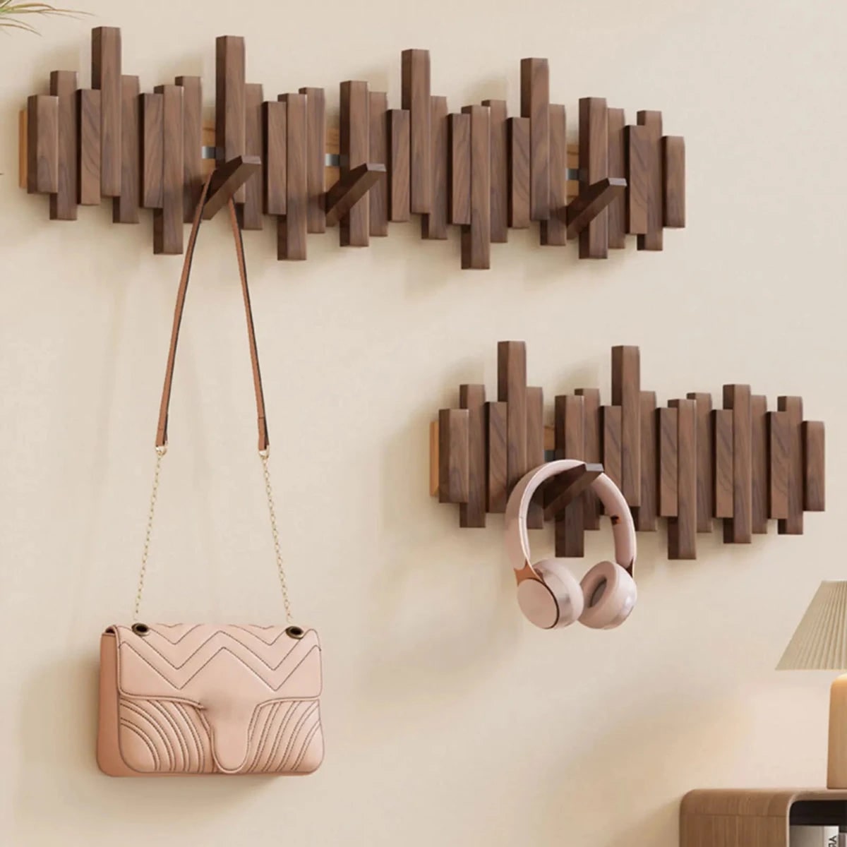 Piano-Style Wooden Coat Rack Elegant Walnut and Beech Design - Image 6