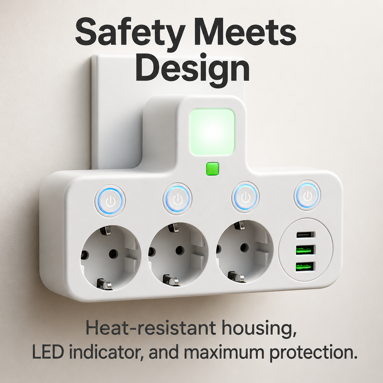 Power Strip Surge Protection and Child Safety Features 3 Outlets - Image 3