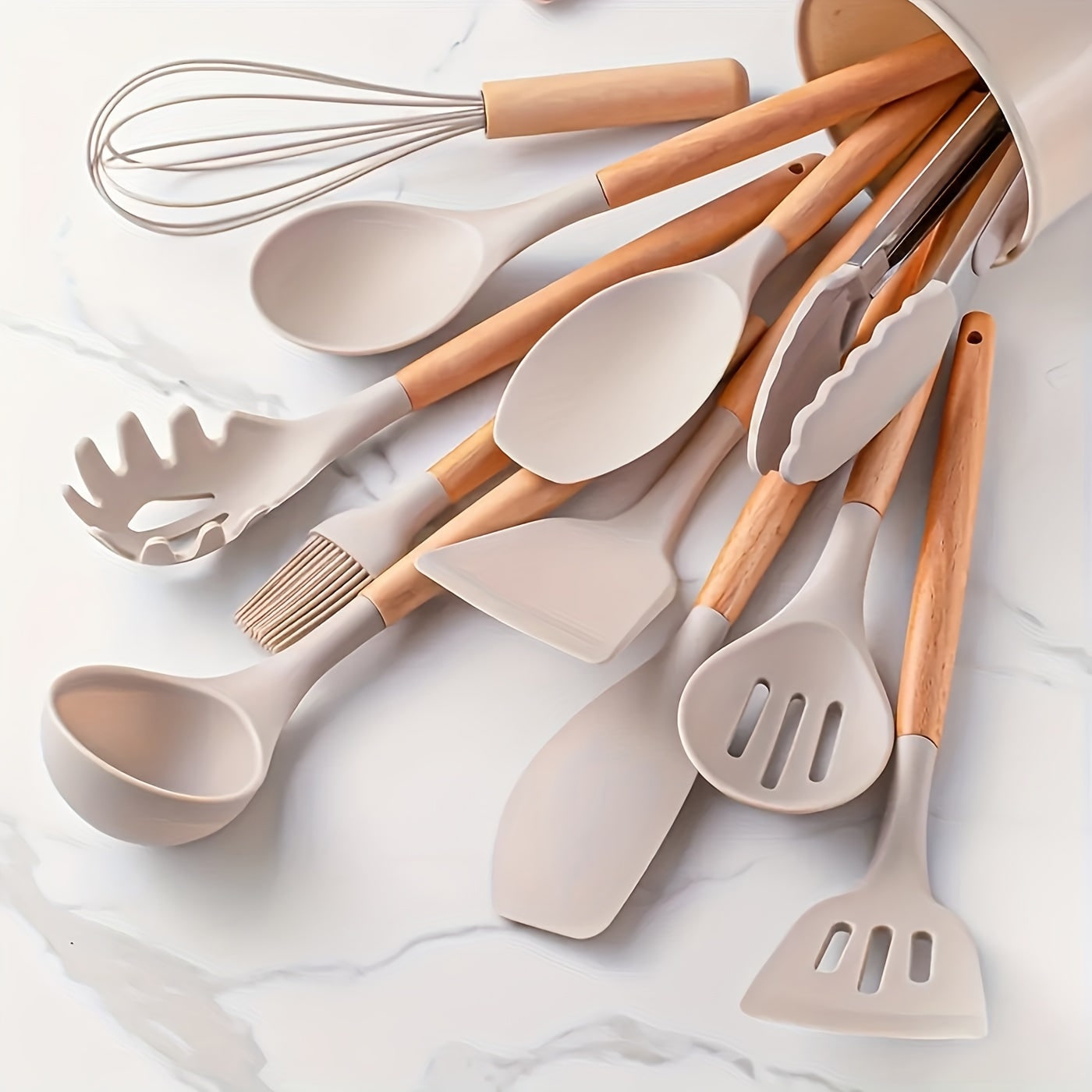 Premium Kitchen Utensil Set Bamboo Handles 12-Piece Collection - Image 3