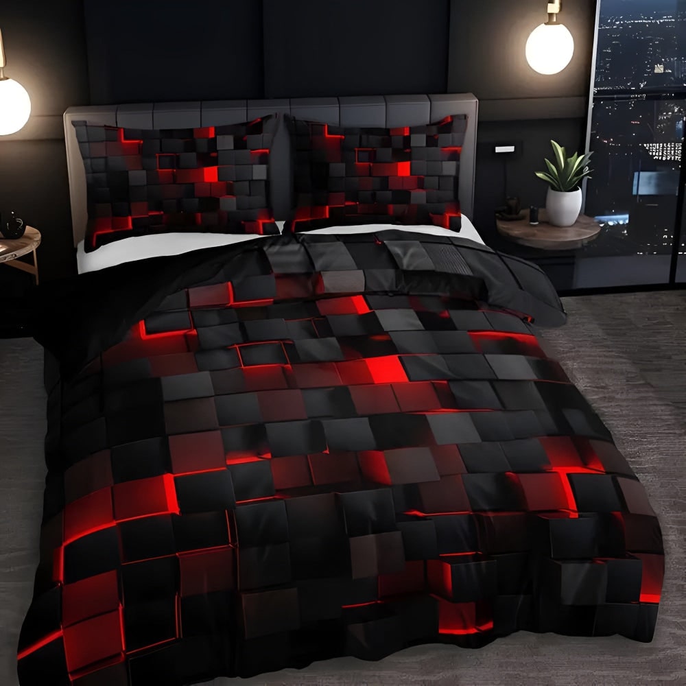 Quilt Cover Set Modern Geometric Design 3 Piece Bedding Set - Image 1