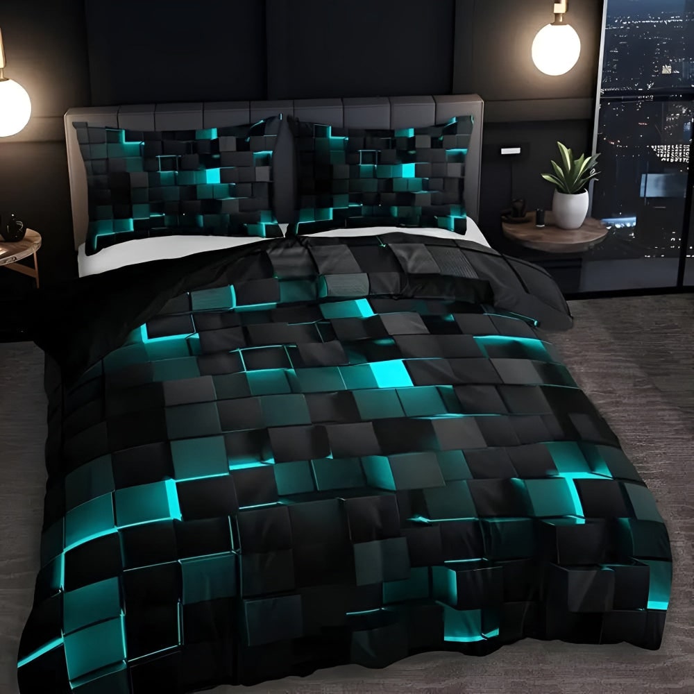 Quilt Cover Set Modern Geometric Design 3 Piece Bedding Set - Image 3
