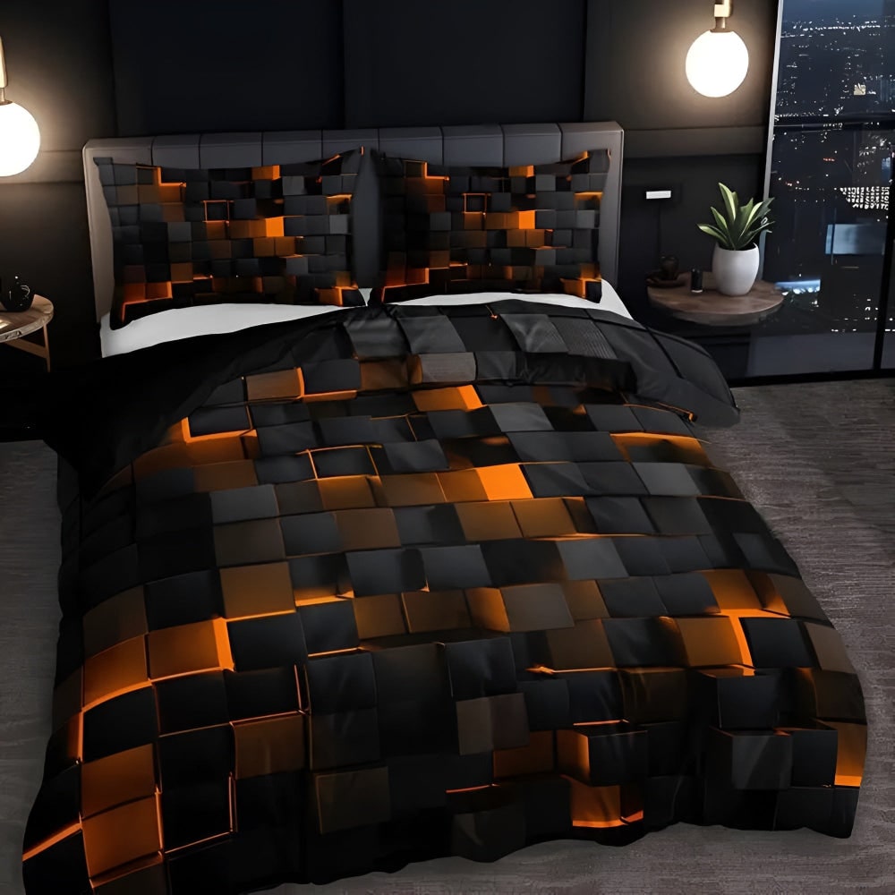 Quilt Cover Set Modern Geometric Design 3 Piece Bedding Set - Image 4
