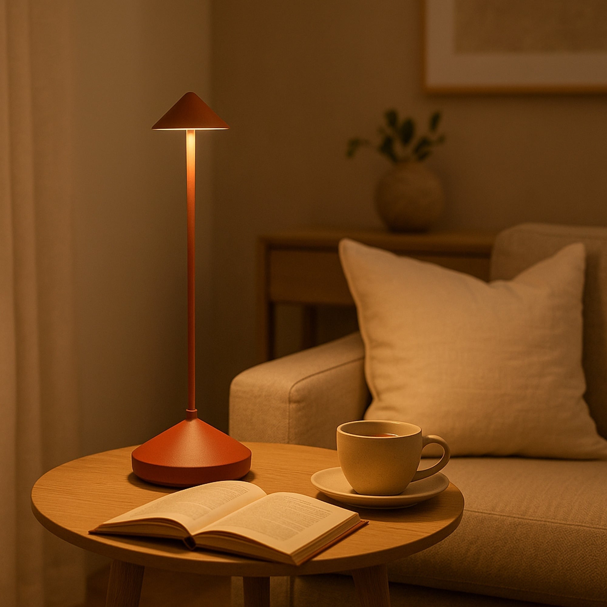 Rechargeable Touch Dimmable Table Lamp Conical Shade - Image 3