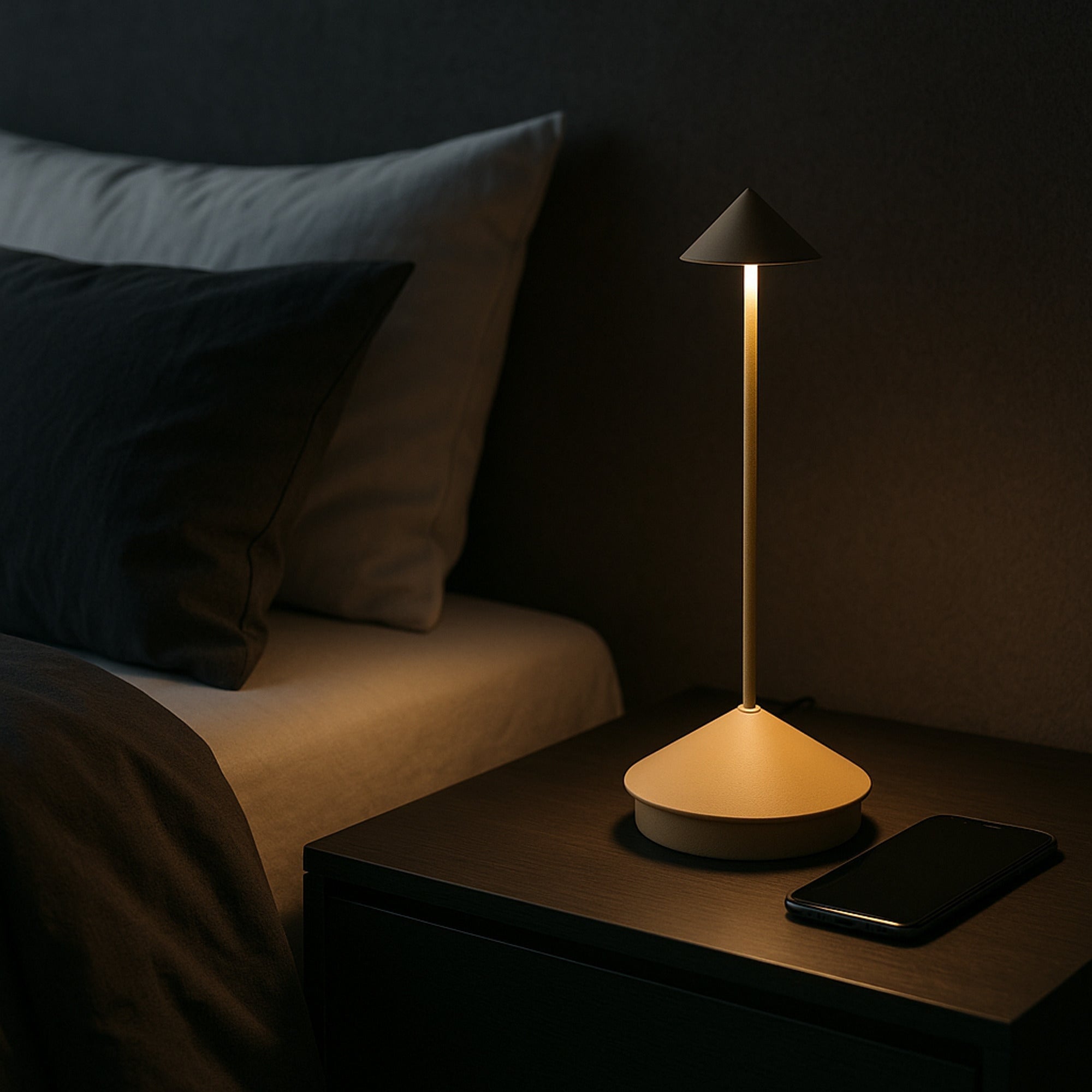Rechargeable Touch Dimmable Table Lamp Conical Shade - Image 4