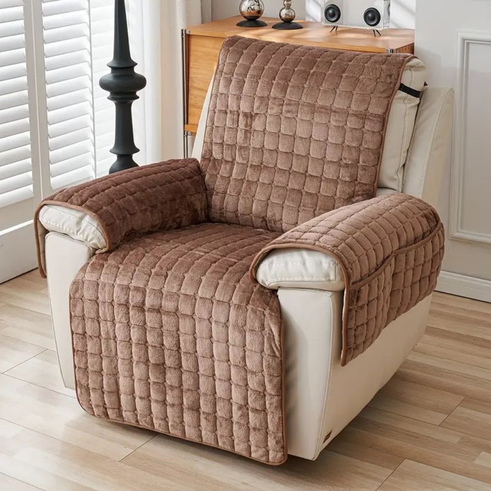 Recliner Cover Soft Plush Protector Furniture Snug Fit Quilted - Image 1