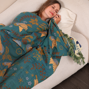 Reversible Cotton Bird Blanket Scandinavian Style - Image 4