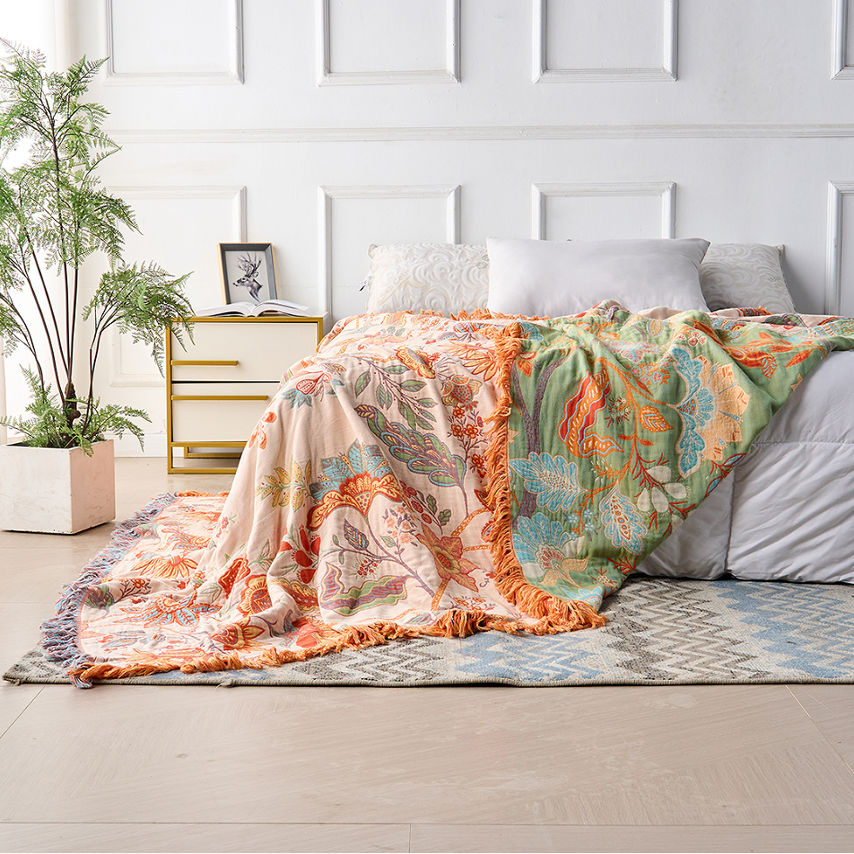 Rustic Cotton Floral Blanket Boho Home Decor and Cozy Comfort - Image 4