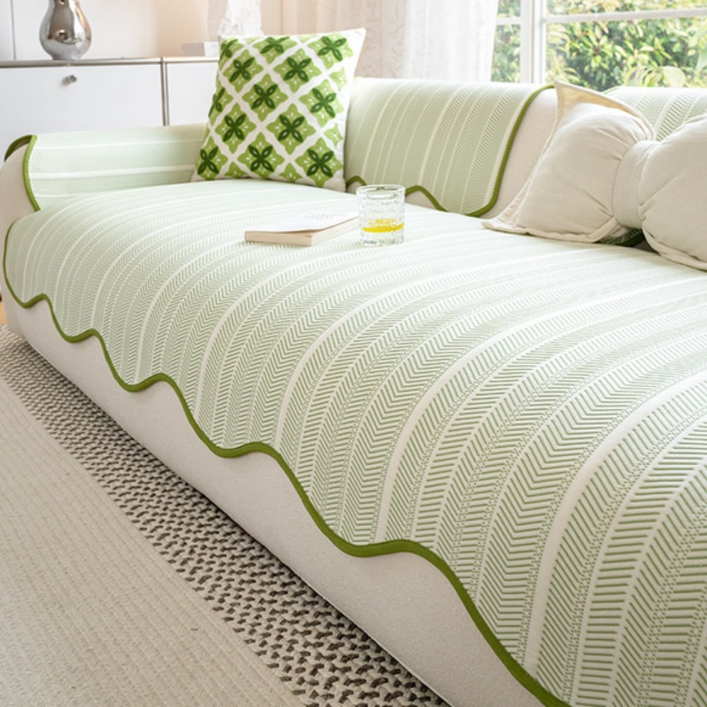 Sofa Cover Couch Cover Herringbone Scallop Slipcover - Image 1