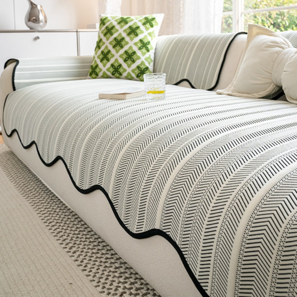 Sofa Cover Couch Cover Herringbone Scallop Slipcover - Image 2