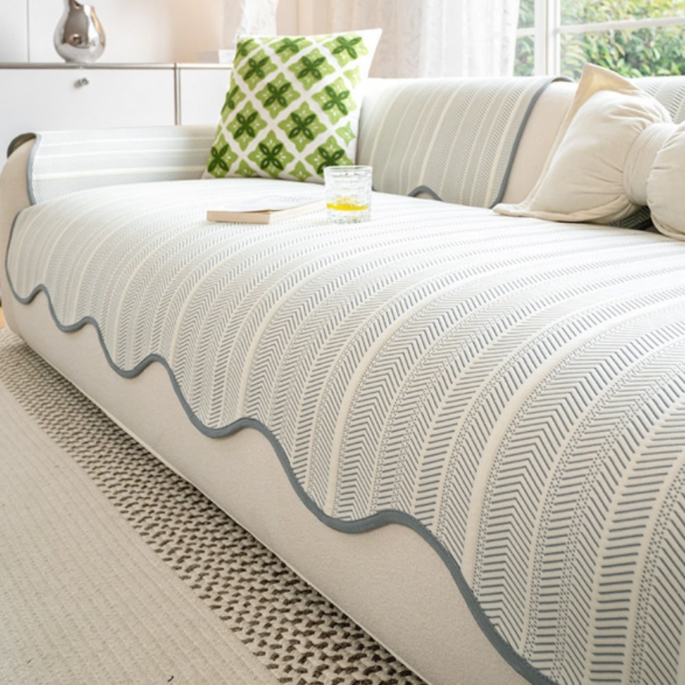 Sofa Cover Couch Cover Herringbone Scallop Slipcover - Image 3