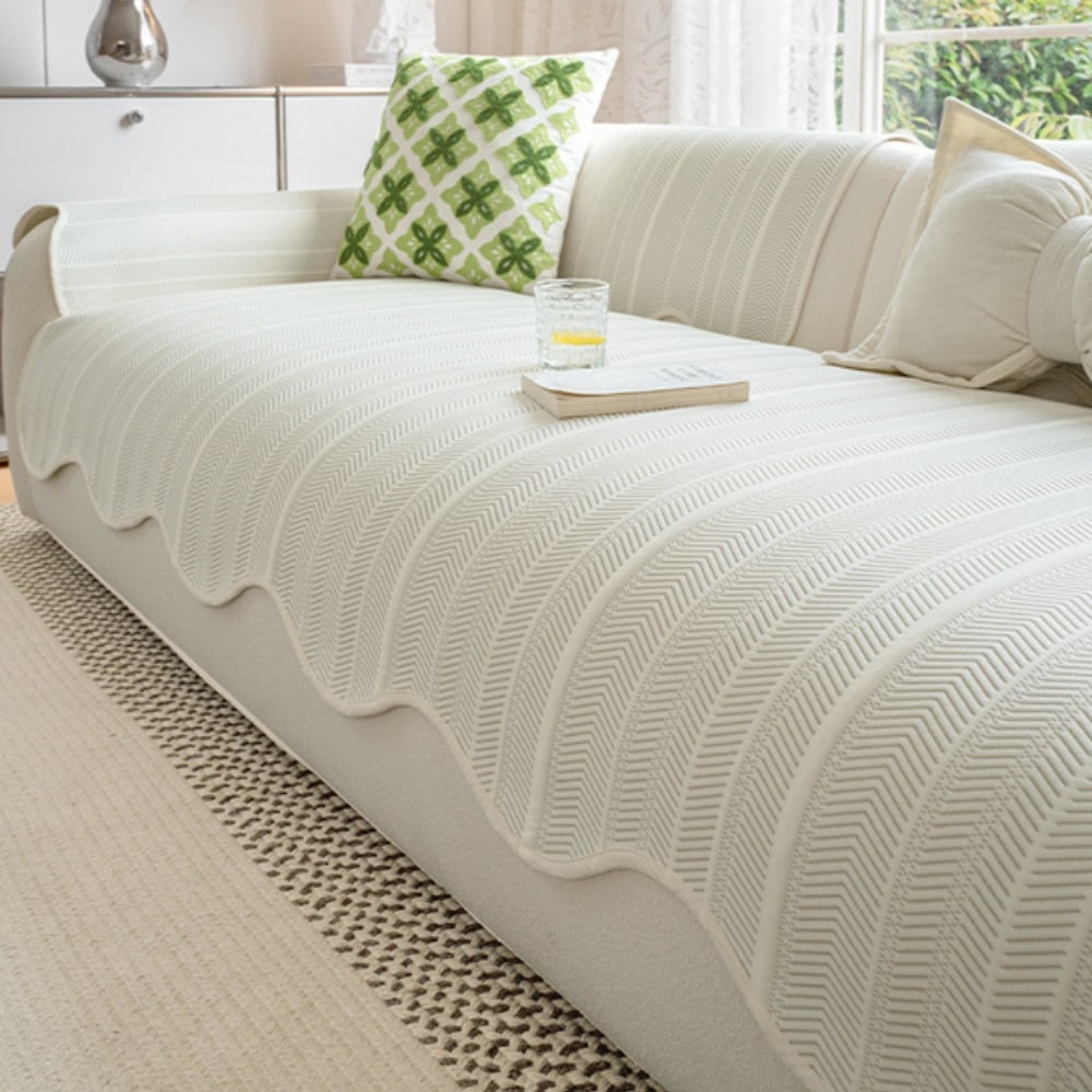 Sofa Cover Couch Cover Herringbone Scallop Slipcover - Image 4