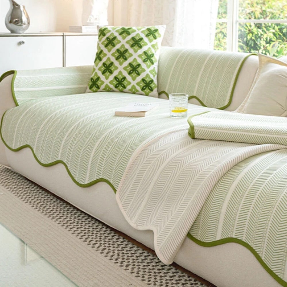 Sofa Cover Couch Cover Herringbone Scallop Slipcover - Image 5