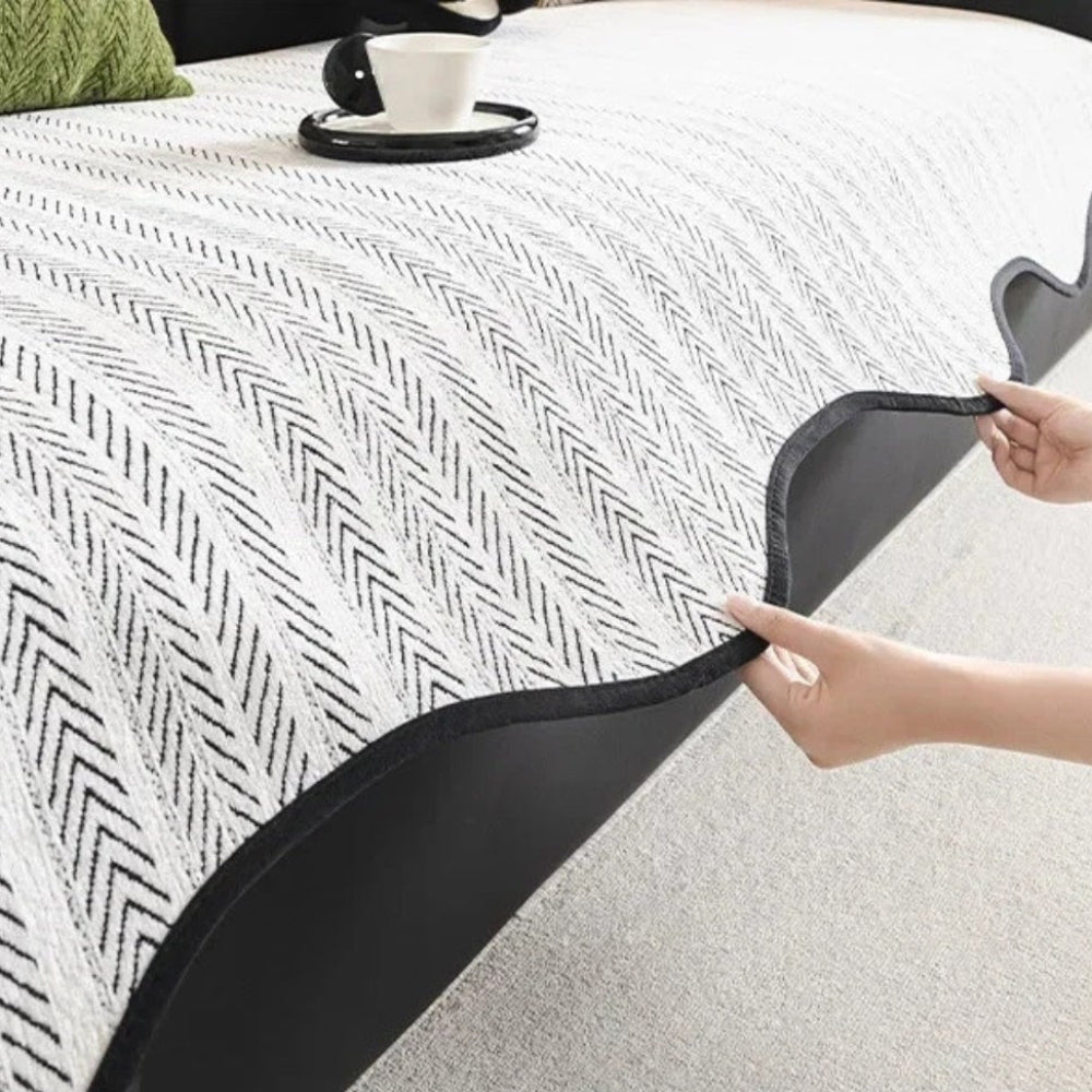 Sofa Cover Couch Cover Herringbone Scallop Slipcover - Image 6