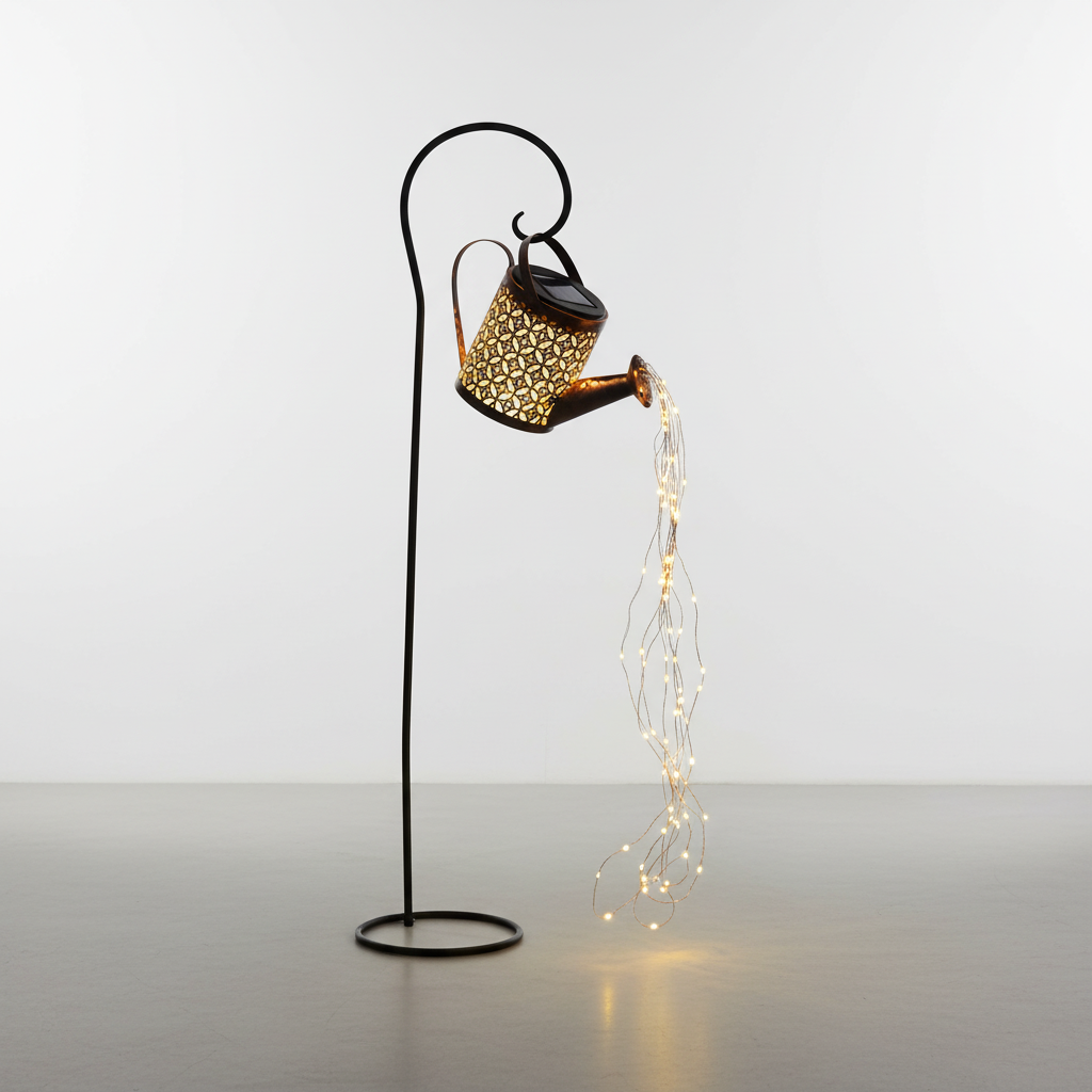 Solar Garden Lamp Decorative Watering Can Design and LED Lights - Image 2