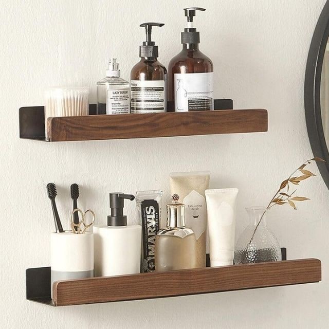 Solid Wood Bathroom Wall Shelf Storage & Organization Rustic Style - Image 3