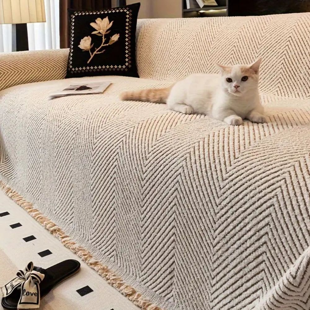 Stripe Herringbone Sofa Cover Living Room Decor and Protection - Image 1