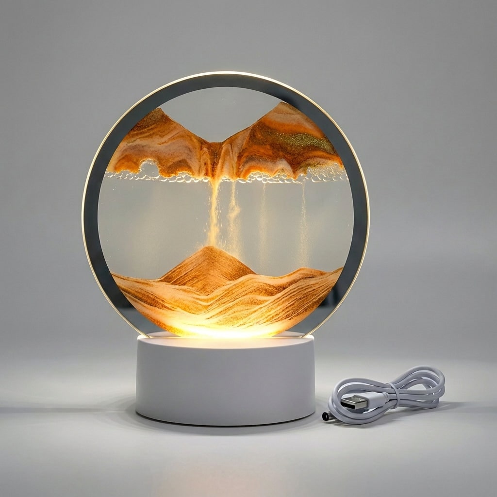 Table Lamp Sand Art Modern Circular Moving Sand Lamp LED Décor - Image 6