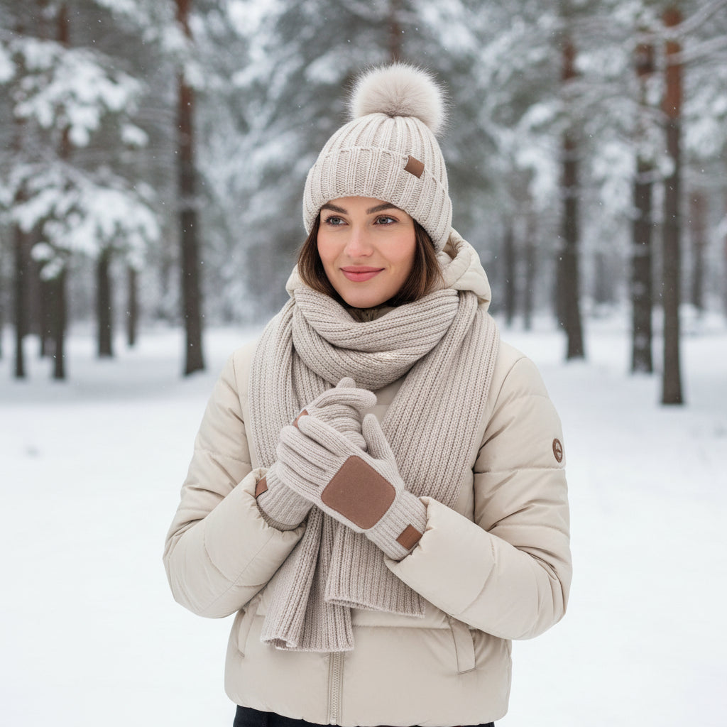Winter Hat Winter Scarf Accessory Set Touchscreen Gloves