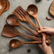Wooden Cooking Utensil Set 5-Piece Walnut Kitchen Tools - Image 3