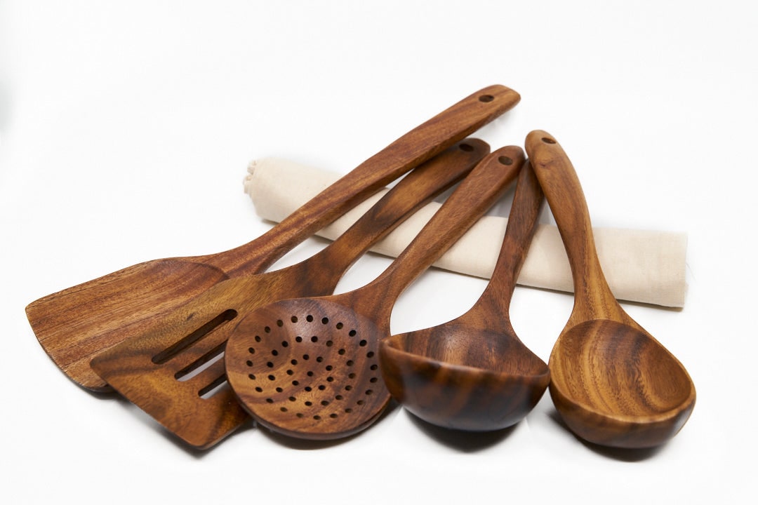 Wooden Cooking Utensil Set 5-Piece Walnut Kitchen Tools - Image 4