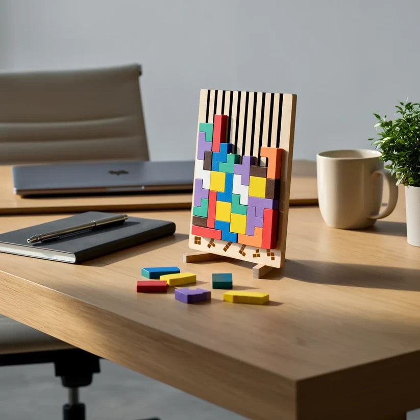 Wooden Puzzle Game Desk Fun Brain Break Activity Adults - Image 2